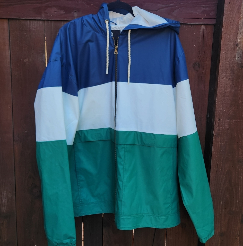 Colorblock Blue, White, and Green Men's Jacket - Wqterproof NWT